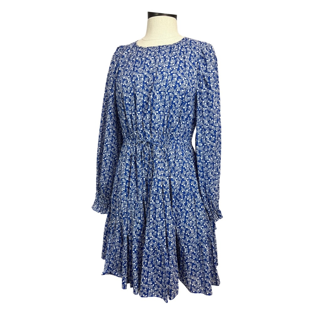 & Other Stories Floral Mini Dress Womens S Blue Excellent Long Sleeve Smocked